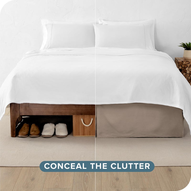 Bare Home Full Bed Skirt - 15-Inch Tailored Drop Easy Fit - Bed Skirt for Beds - Center & Corner Pleats (Full, Taupe) - Image 3